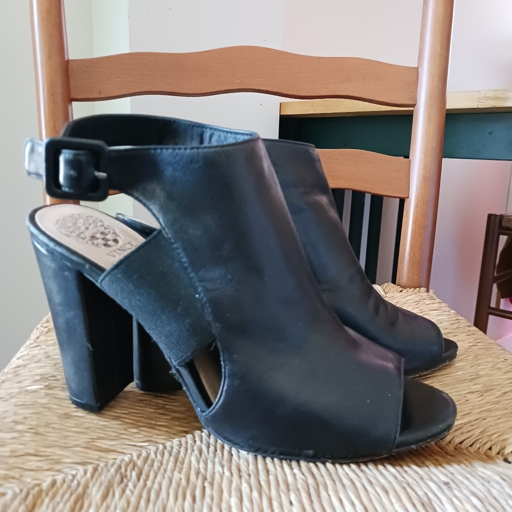 Vince Camuto Black Leather Peep Toe Heels